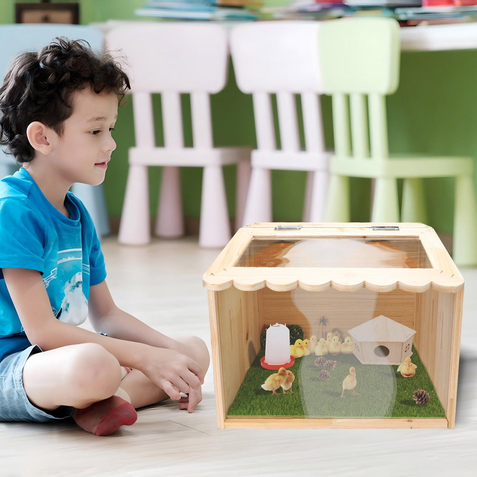 Chicken Brooder Box, Large Wooden Brooder Box for Chicks, Chick Brooder Baby Chicken Supplies, Animal Playpen with Top for Chickens, Ducks, Quails, Hamsters