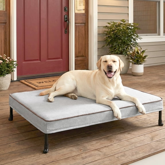 Veehoo Cooling Elevated Dog Bed, Portable Raised Pet Cot with Light Grey Cover, 42"x30"
