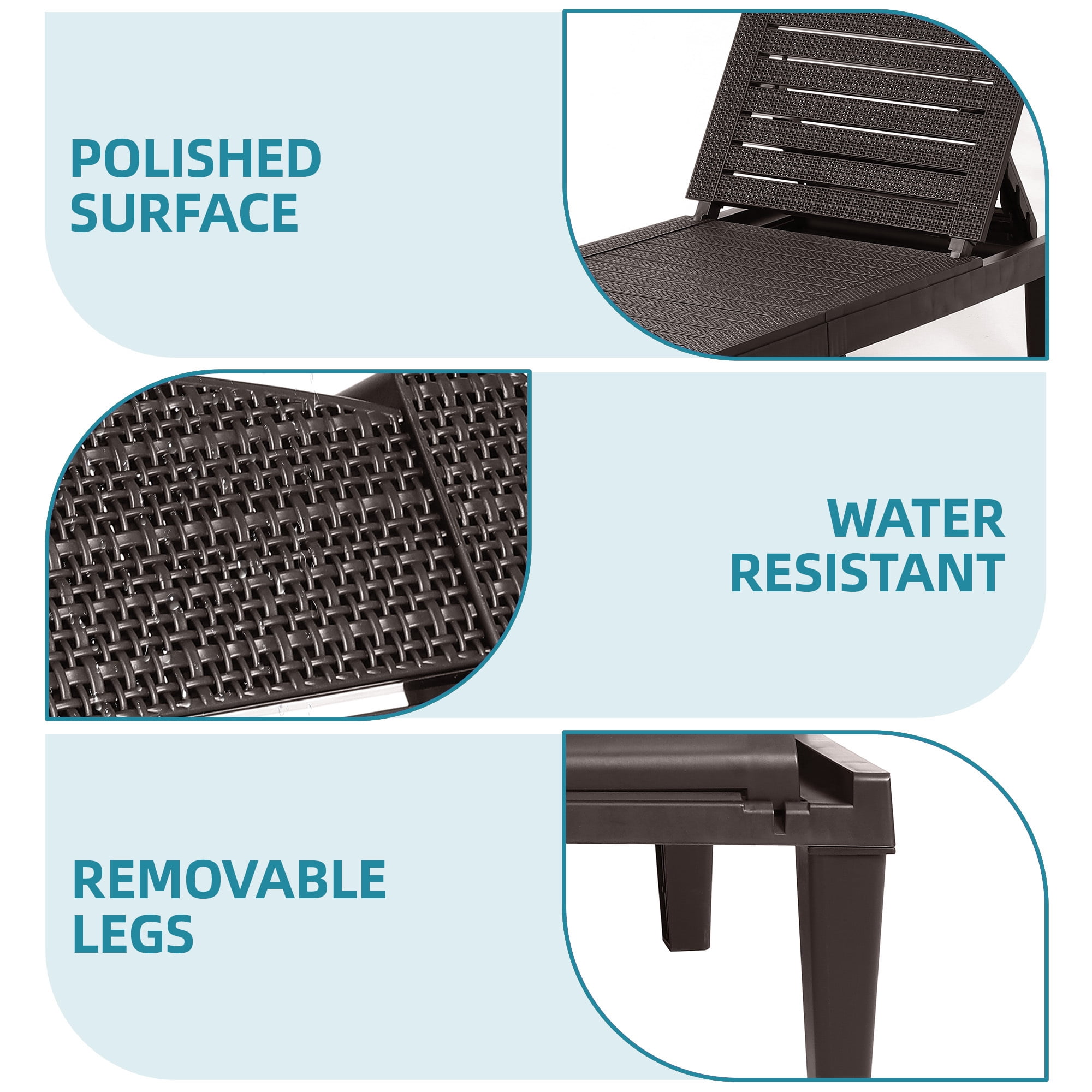Uforic Outdoor Plastic Chaise Lounge Chair, 5-Position Adjustable Waterproof Poolside Recliner, Easy Assembly Patio Lounger for Garden Backyard, Brown, 1 Piece
