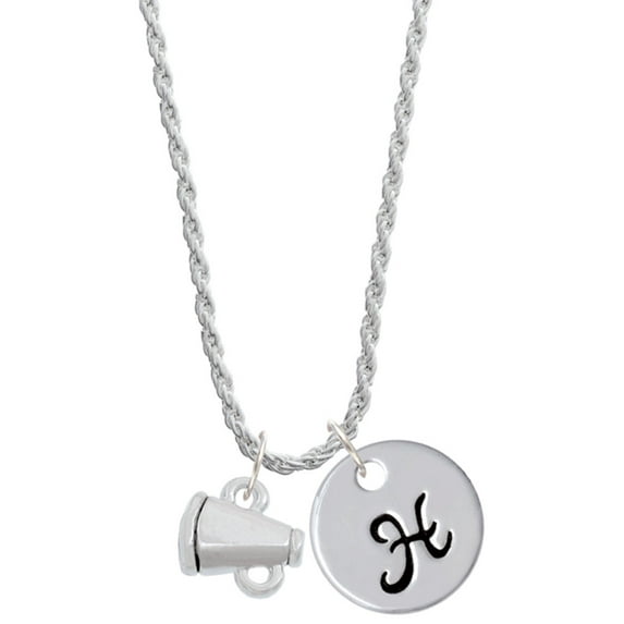 Delight Jewelry Silvertone Mini Megaphone Silvertone Script Initial Disc - H - Charm Necklace, 20"+3"