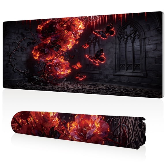 LIVEKEY Gothic Glowing Butterfly Mouse Pad 80x40x0.3cm Extra Large Full Desk Coverage Non Slip Surface Durable Easy Clean Stitched Edges for Gaming and Office