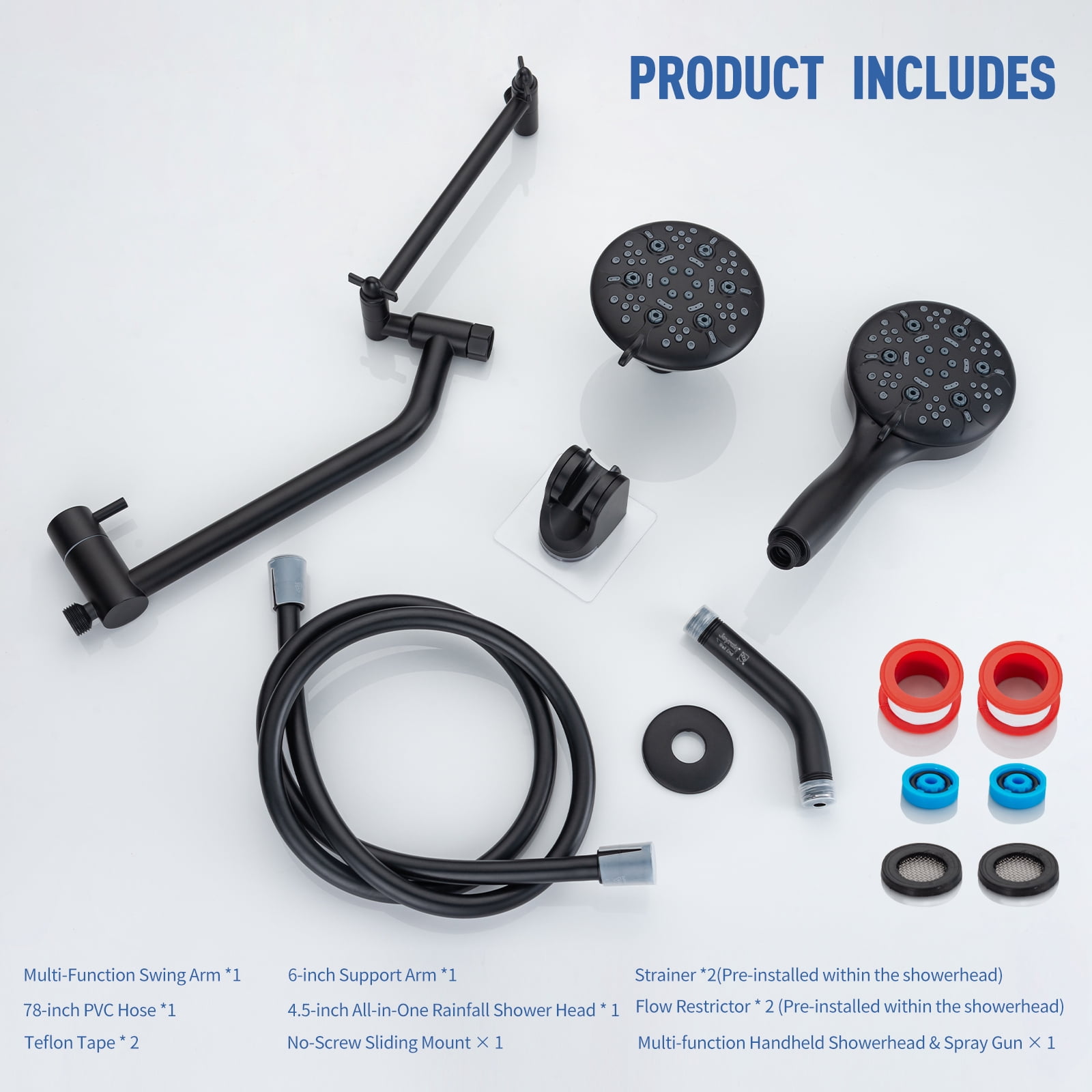 Joyrain Multi-angle adjustable showerhead& Handheld High-pressure 8 Spray Modes Shower Head, Rain Shower Combination with Multifunctional Adjustable Extension Arm