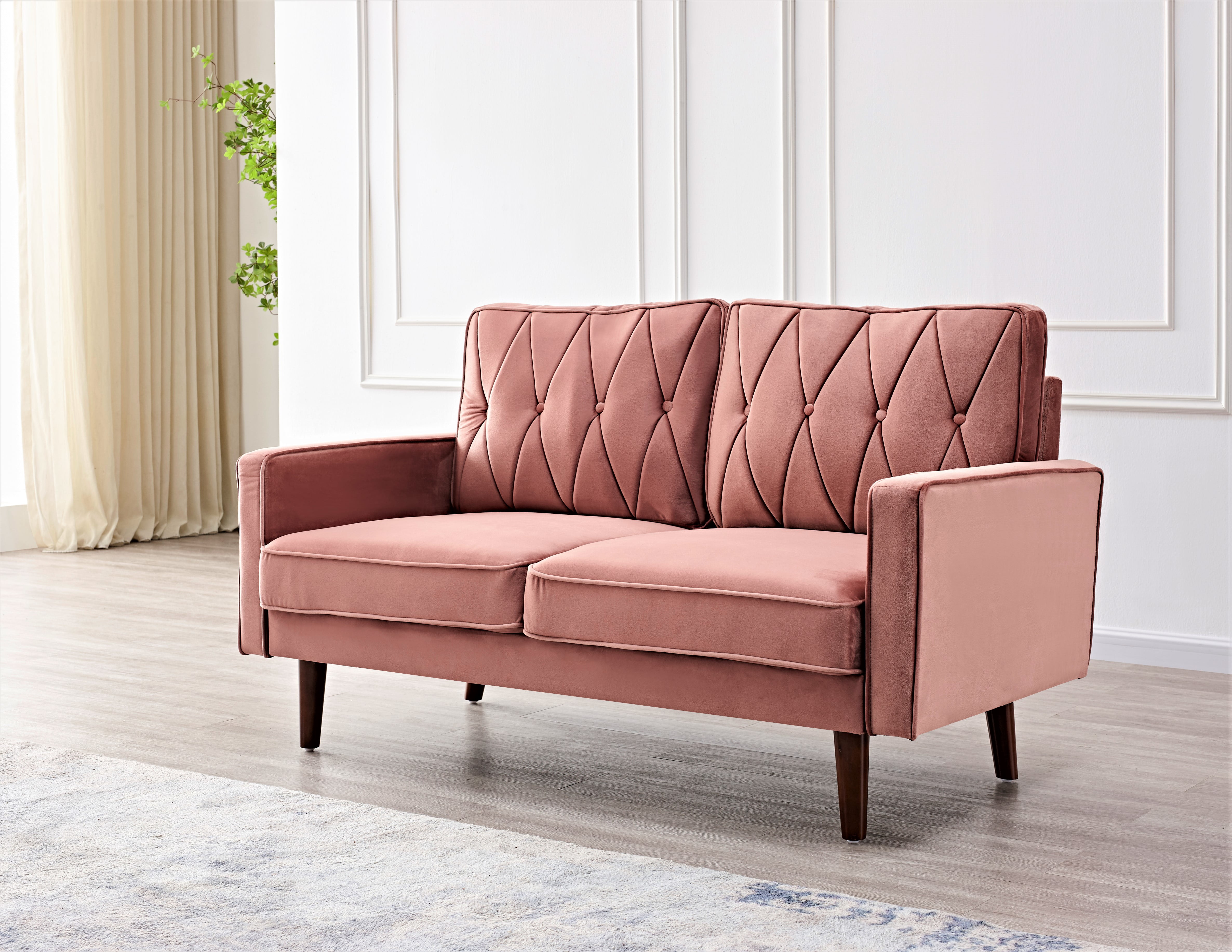 Uspridefurniture Feemster 57.5'' Velvet Square Arm loveseat,Pink