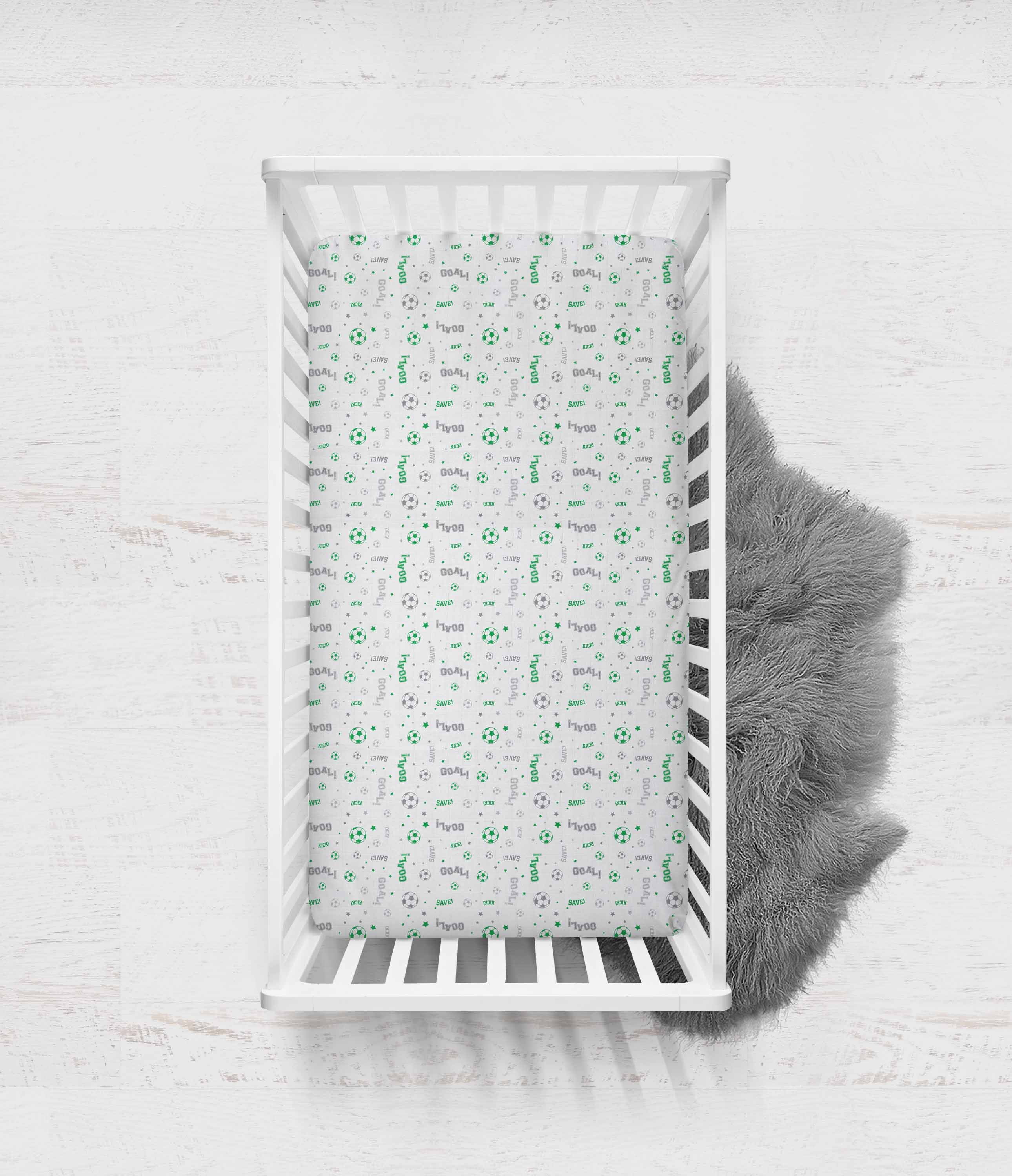 Bacati - Sports Crib/Toddler Bed Fitted Sheets 100% Cotton Muslin 2 Pack, Soccer Green/Grey