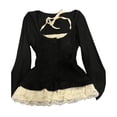 thumbnail image 4 of DHFJKG Long Sleeve Shirts For Women 2 In 1 T Shirt Slim Fit Lace Trim Casual Button Up Going Out Clothes Versatile Tops, 4 of 4