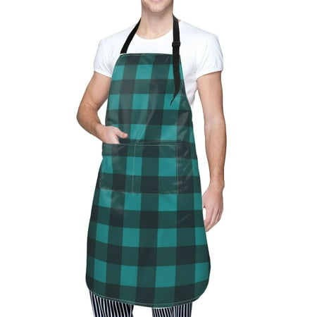 

Kdxio Teal On Black Plaid Apron with Pockets Adjustable Kitchen Aprons for Men Women Waterproof Aprons for Cooking Drawing Crafting Baking Household Cleaning