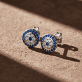 thumbnail image 4 of SilverCloseOut Sterling Silver Blue and White Cz Evil Eye Stud Earrings, 4 of 5