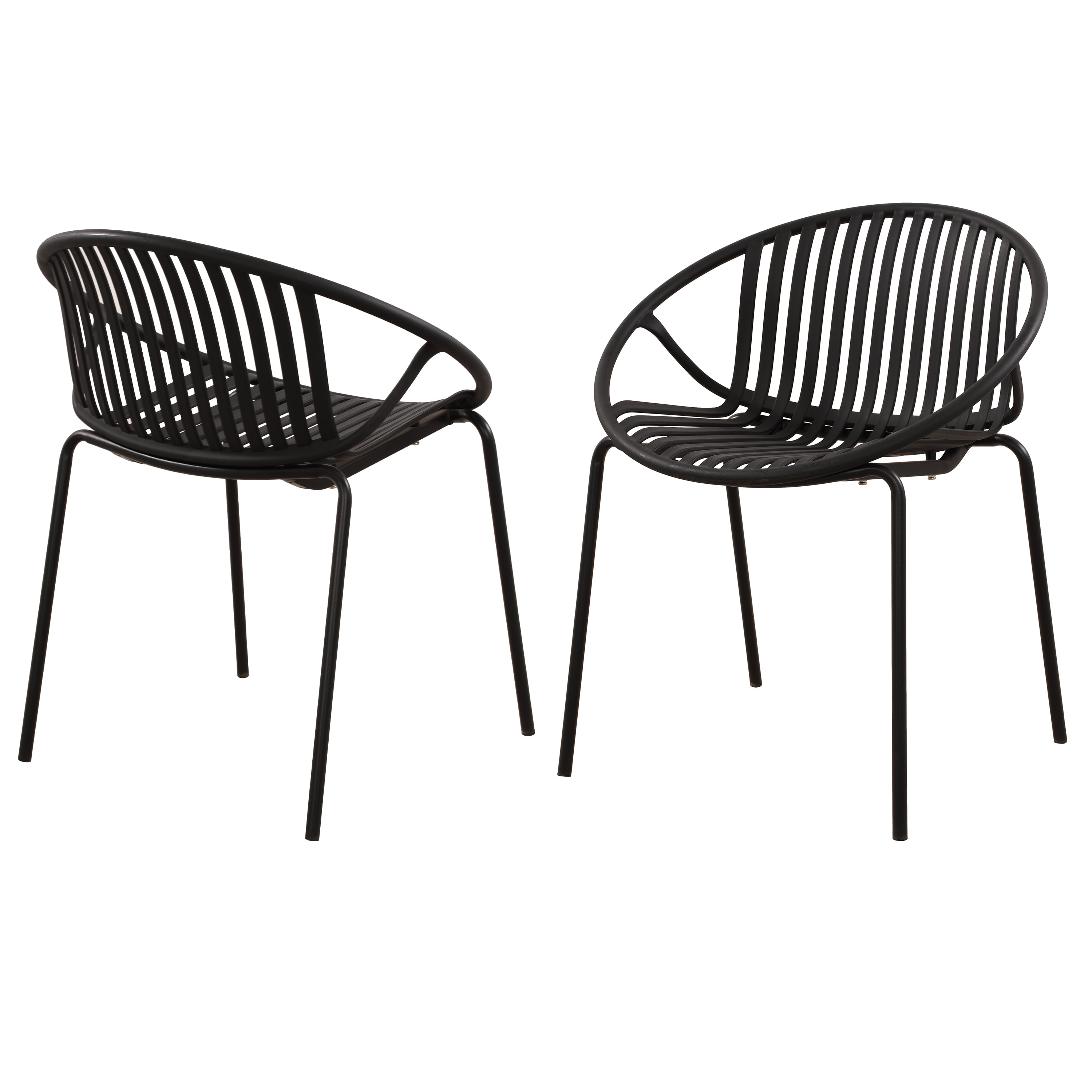 Stackable Patio Dining Chairs Set of 2, Metal Legs Plastic Backrest Chairs for Garden Deck, Black