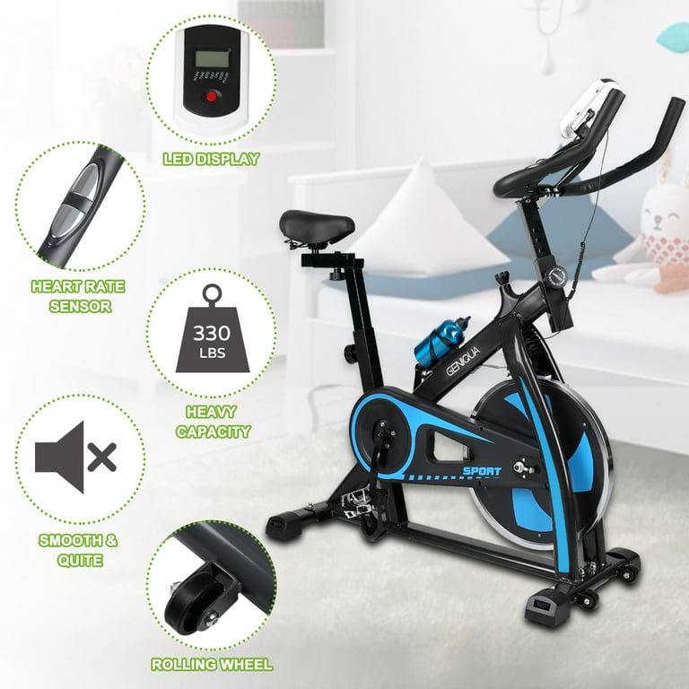 Geniqua Blue Indoor Pro Exercise Bike Stationary Cycling Home Cardio Gym LCD Display