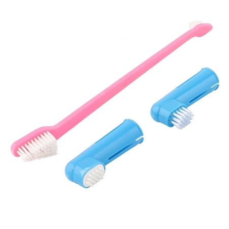 Pet Toothbrush - Unique Bargains Dog Pet Teeth Care Cleaning Toothbrush Tooth Brush Pink Blue 3 in 1