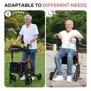 COSYWILL Walkers for Seniors,Foldable Rollator Walker with Seat,Mobility Walkers with 10 Big Wheels, Adjustable Handles and Backrest Height,Light Red