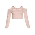 thumbnail image 4 of PENGXIANG Haut Court à Manches Courtes pour Femmes Couleur Unie Col Halter Découpé, 4 of 8