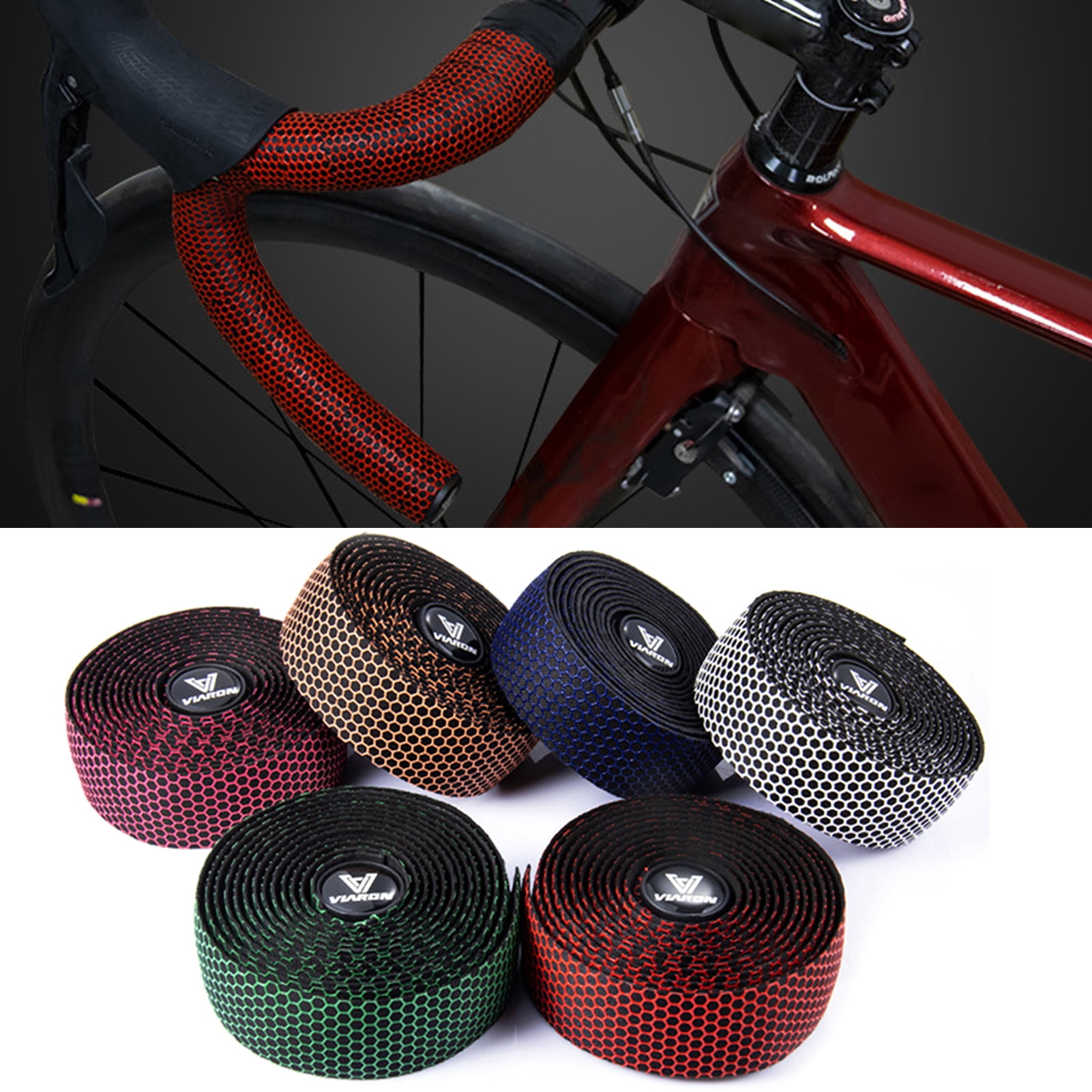 Red VIARON Texture Pattern PU with EVA Foam Handlebar Tape for Road Bike 