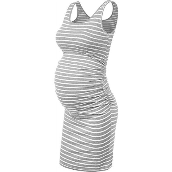Jinsinto Daily Wear & Baby Shower, Maternity Bodycon Sleeveless Dress, Side Ruched Tank Dress XL light grey