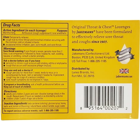 Jakemans Throat And Chest Lozenges - Honey And Lemon - 24 Pack