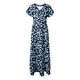 thumbnail image 6 of vigerkar Women's Flowy Chiffon Maxi Dress - Floral Print Beach Cover Up with V-Neck, Ruffle Sleeves for Vacation Dark Blue, 3XL, 6 of 7