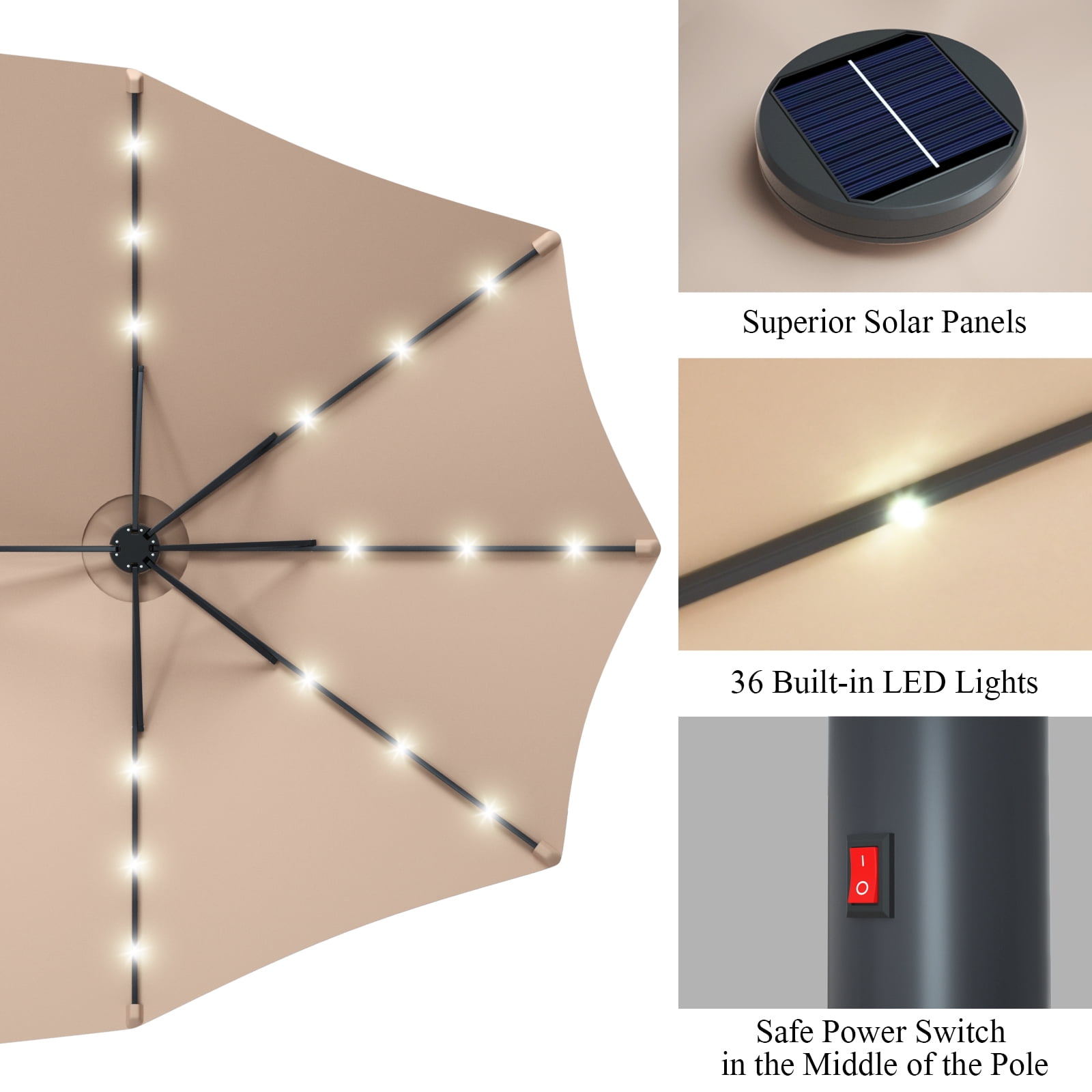 Topbuy 15' Outdoor Solar LED Patio Double-Sided Market Umbrella Beige