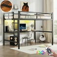 thumbnail image 3 of Bellemave Full Size Loft Bed with Desk and LED Light, Heavy Duty Metal Loft Bed Frame with Power Outlet, Loft Bed Full with Safety Guard & Ladder, Space-Saving, Noise Free, Black, 3 of 10
