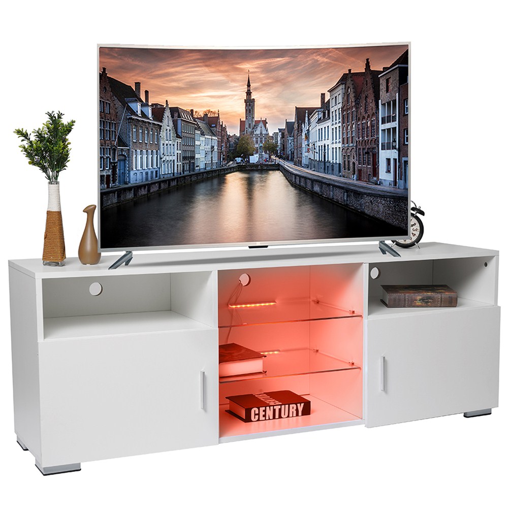 57 Tv Stand With Led Lights Modern Entertainment Center Media Console Storage Cabinet Lighting Open Shelves For 40 50 Tv Screen Walmart Com Walmart Com
