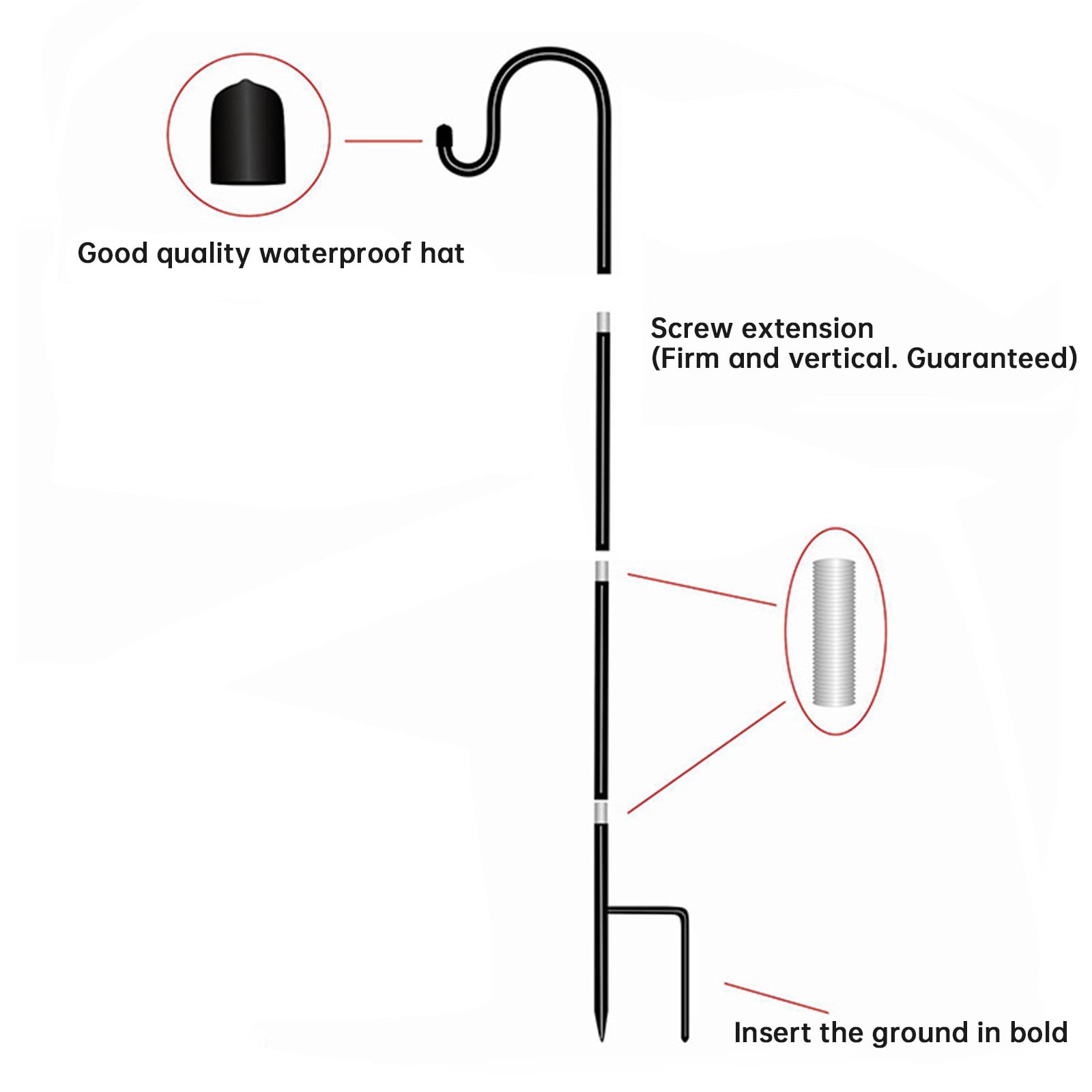 BRELIL 3Pcs Rust Proof Bird Feeder Hook, Durable Detachable Outdoor Hanging Hook, Heavy Duty Metal Insertion Hook for Courtyard Garden Patio Deck, Easy Install Birdhouse Hanger for Pole Tree Fence