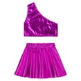 thumbnail image 4 of TiaoBug Kids Girls Hip Hop Jazz Dance Outfits One Shoulder Crop Top Mini Skirt Set, 4 of 7
