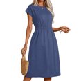 thumbnail image 4 of CALIPESSA Summer Midi Dress for Women Cap Sleeve A Line Tshirt Dressy Work Teacher Dresses Blue L, 4 of 5