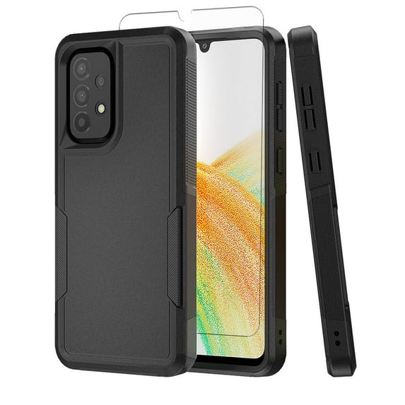 NIFFPD Samsung Galaxy A33 5G Case with Screen Protector Tough Rugged Shockproof Protective Phone Case for Galaxy A33 5G Black