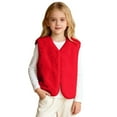thumbnail image 2 of Letdown Kids Girls Plush - Vest Winter Padded Open Front Sherpa Sleeveless Outerwear Toddler Thick Fuzzy Warm Jackets (Red,9-10 Years), 2 of 5