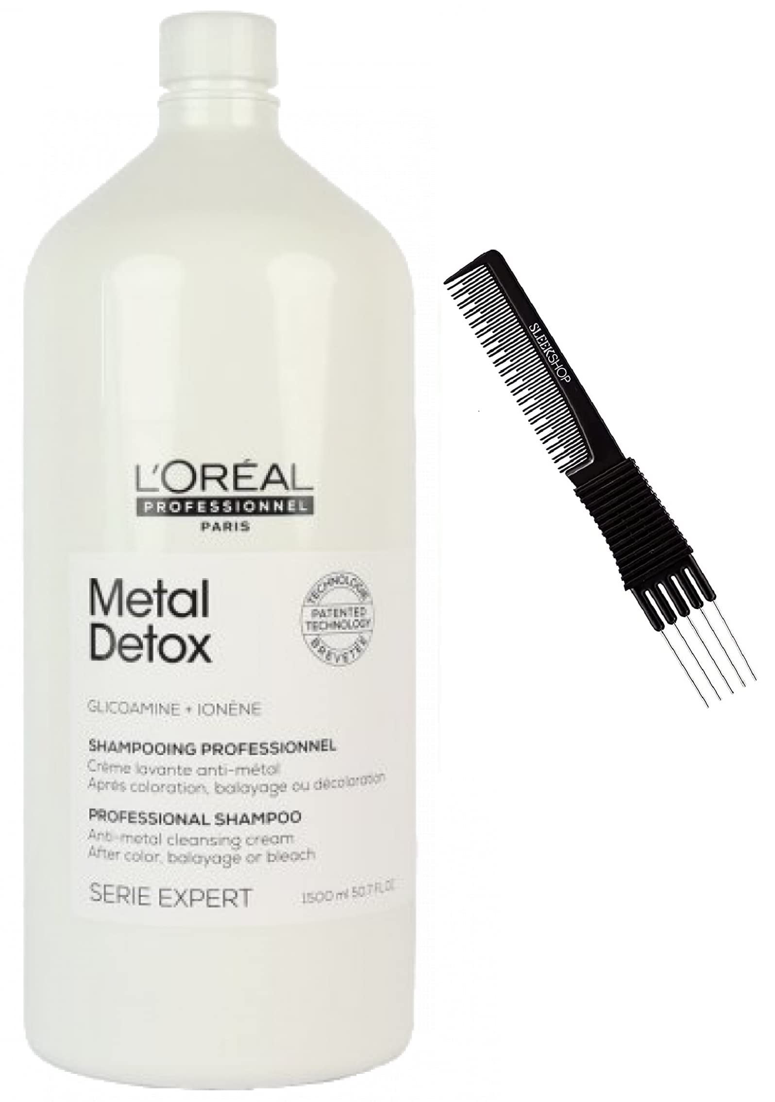 L'oreal SERIE EXPERT Metal Detox Professional Shampoo, Anti-Metal Cleansing  Cream After Hair Color, Balayage, or Bleach (w/ Sleek Loreal Teasing Comb)  (METAL DETOX SHAMPOO  oz / 1500ml) 