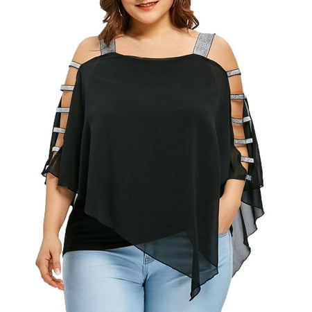 Laser Cut Blouse Black - Roseonmyhand Sexy Women Fashion Plus Size Ladder Cut Overlay Asymmetric Blouse Strapless Tops