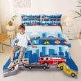 thumbnail image 2 of Castle Fairy City Emergency Queen Comforter Set 3pcs for Boys, Police Car Bedding Comforter Set for Kids Room, Blue and White,Navy Blue Reversible, 2 of 6