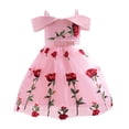 thumbnail image 2 of Splozh Baptism Dress 12 18 24 Months 2T3T4T5T6T Girls Skirt Fashion Flower Dress Off Shoulder Princess Skirt Children Rose Embroidery Mesh Skirt,Pink,3-4 Years, 2 of 6