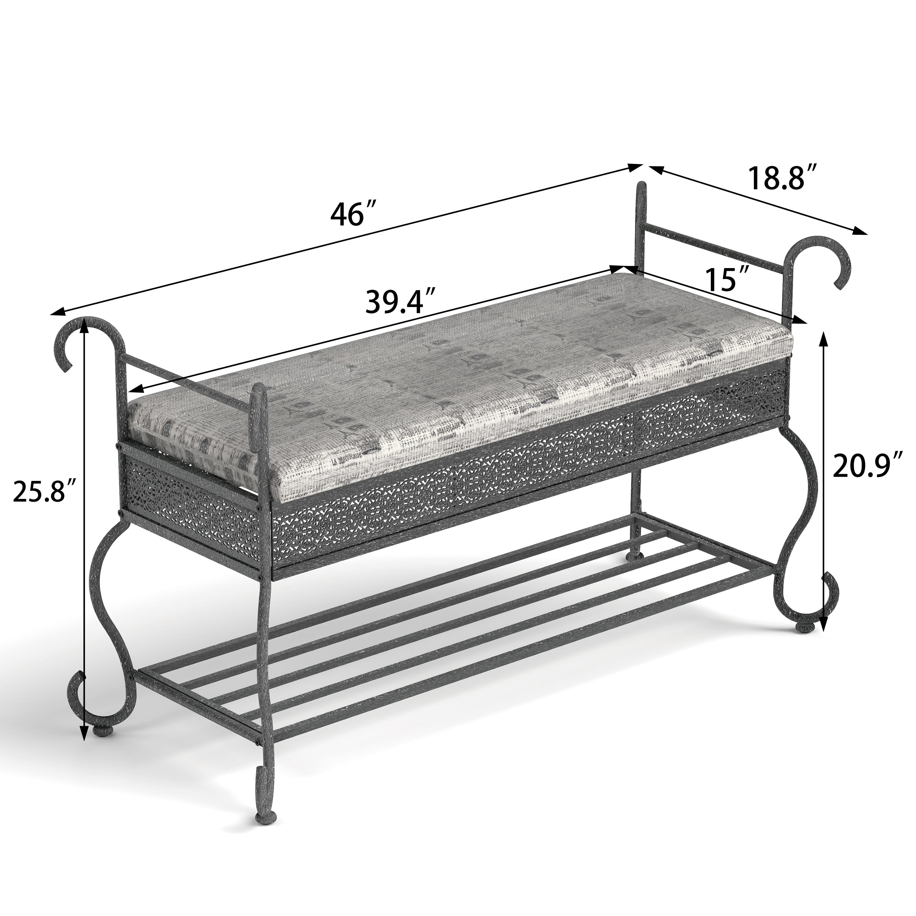 Mintazer 46" Rustic Shoe Bench with Cushioned Seat & Storage, Shoe Rack for Hallway & Entryway