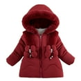 thumbnail image 2 of Girls' Fleece Lined Winter Jacket with Faux Fur Trim Hood, Thickened Cotton Coat Triple Layer Warmth, Windproof Mid-Length Outerwear for Cold Weather Protection Red, 2 of 5