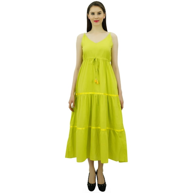 Bimba Women's Sundress Long Maxi Drawstring Waist Spaghetti Strap Dresses