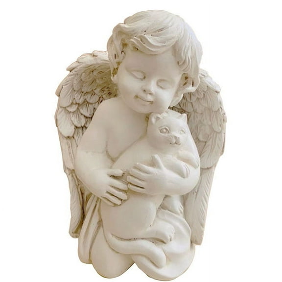 QIAOIDEA Wings Angel Holding a Cat Statue Faithful Angel Memory Memorial Cat Pet Figurine