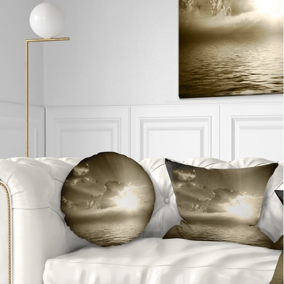 Designart Sepia Toned Cloudy Sunrise - Landscape Printed Throw Pillow - 12x20