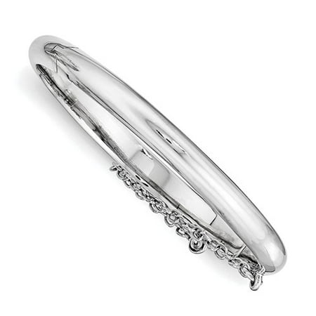 Sterling Silver 5.5in Rhodium-plated Just Like Mommy Pol. w/Safety Hinged Child's Bangle Bracelet