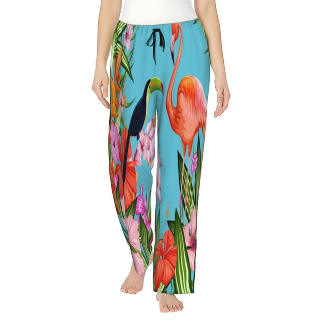 Balery Tropical Jungle Flamingo Pantalones de pijama para mujer, pijamas ultraligeros, pantalones de estar por casa-Large