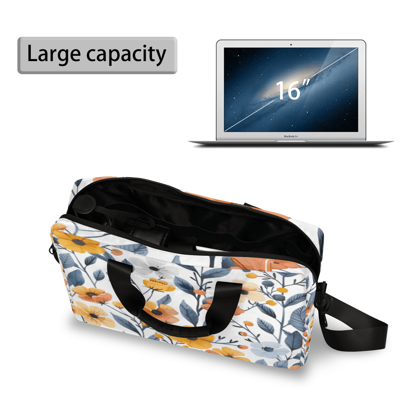 Herdesigns Flower Print Laptop Bag for Women Men, Computer Case Briefcase Messenger Bags, 15-15.6 inch Laptop Sleeve Shoulder Bag