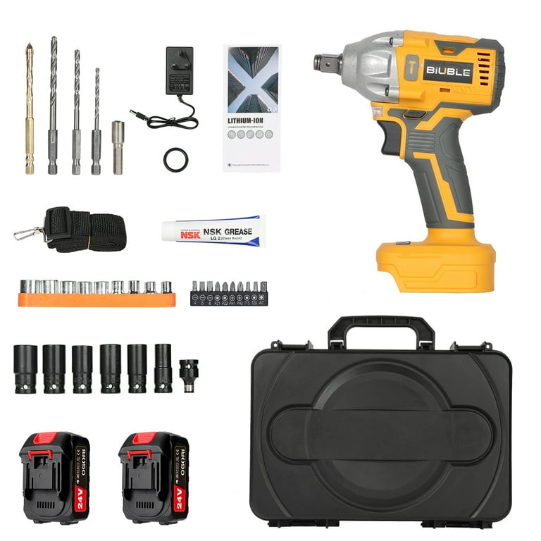 BIUBLE 1 2 Impact Wrench 48V Cordless 1000N.m Max Torque Brushless Motor 2 Batteries Included Walmart