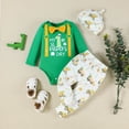 thumbnail image 2 of RMGVDSD My First St Patricks Day Baby Boy Girl Outfit Long Sleeve Letter Romper Bodysuit Onesie Cartoon Print Pants Hat 3Pcs Clothes Set Comfortable Outfits, 2 of 6
