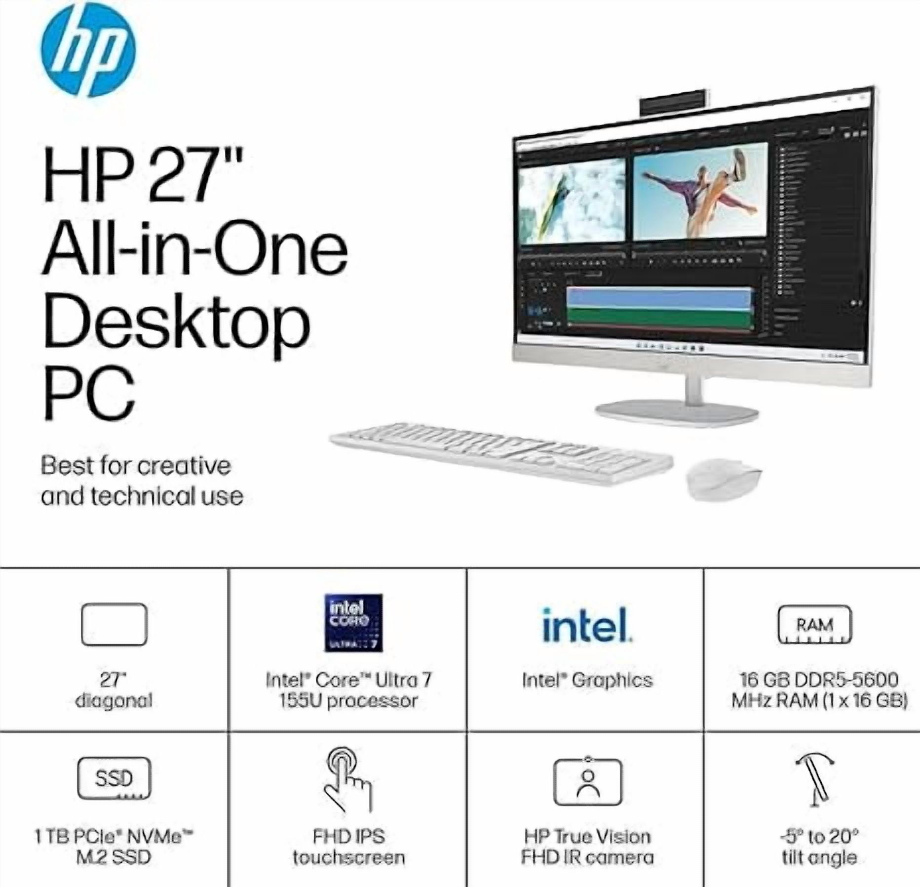 HP All-in-One 27" Touchscreen Desktop Computer for Business & Student – FHD IPS LED Touch Display, Intel Core Ultra 7-155U, 32GB DDR5 RAM, 1TB SSD, Windows 11 Pro, WiFi 6, Shell White
