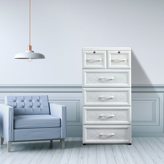 5 Layers Storage Storage Sideboard Moveable 6-Drawer Storage Organizer Cabinet for Bedroom White