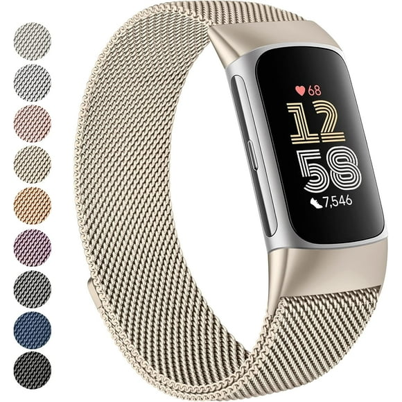 MYKOMI for Fitbit Charge 6 Bands Women Men, Stainless Steel Metal Mesh Loop Adjustable Wristband Replacement Strap Compatible with Fitbit Charge 6 Fitness Tracker