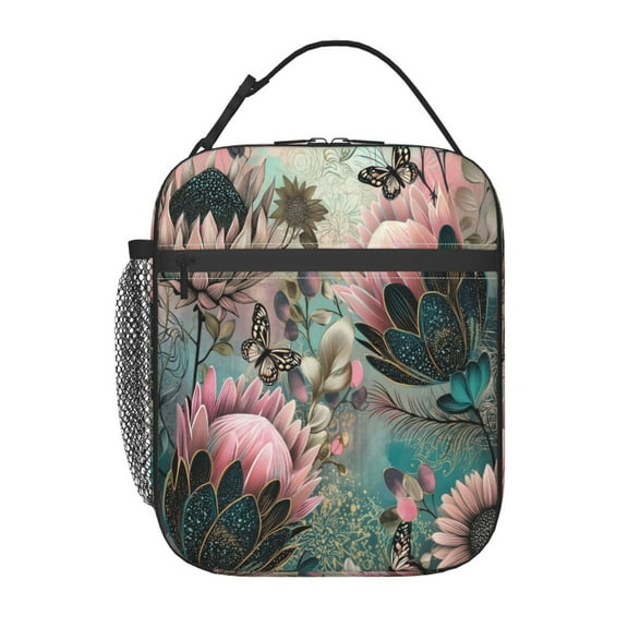 Luxurious Floral Pattern Lunch Bag for Office Women – Stylish Thermal Insulated Tote with Shoulder Strap, Lightweight for Work or Travel