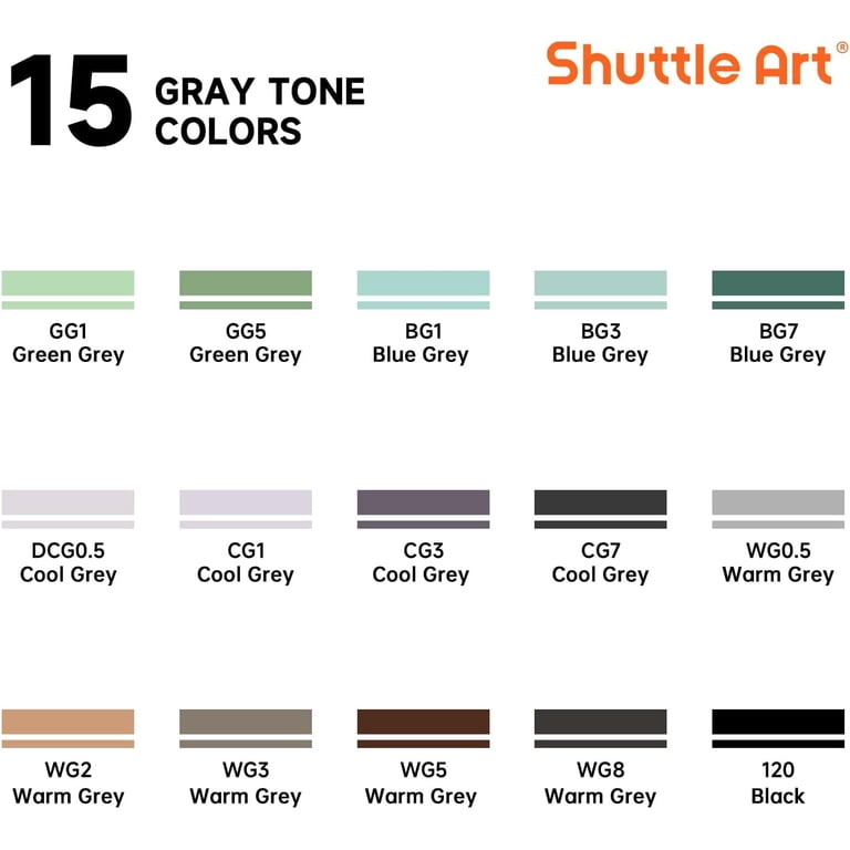 Shuttle Art Dual Tip Art Markers, Gray Tones, 15-Count Set photo 6