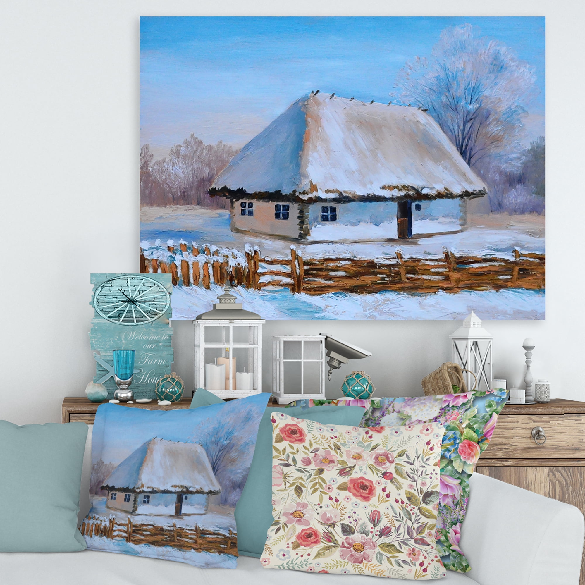 Designart ' Traditional Cottage Covered With Snow In Winter I ' Traditional Canvas Wall Art Print