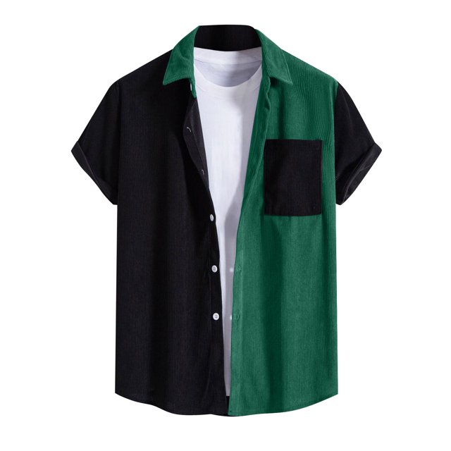 BOBOGOJP Chemises Ajustées pour Hommes, Col Rabattu, Manches Courtes, Vert m