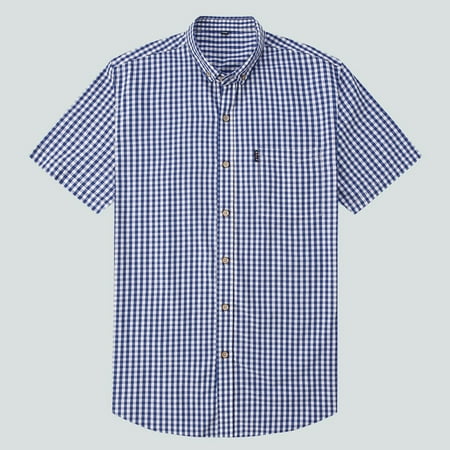 

KDJ Mens Summer Cotton Short Sleeve Small Plaid Slim Fit Shirts Casual Versatile Top